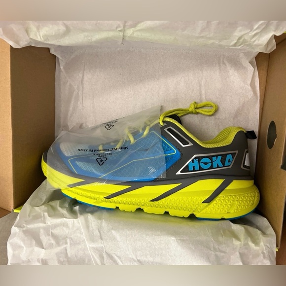 New Hoka Neon Yellow and Blue Athletic Shoes - Picture 3 of 7